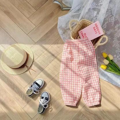 73-120CM Plaid Trousers,  Summer Girls Harlan Pants,  Children Fashion,  Versatile Pants,  Thin Cotton Mosquito Proof Pants.  Please check color/size/availability on charts.  So Cute.