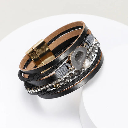 Women's Gravel Leather Bracelet , with Crystal Beading and Natural Freshwater Pearl.  Bracelet for Women.  Thoughtful Gift.  ONLY PINK LEFT!!!