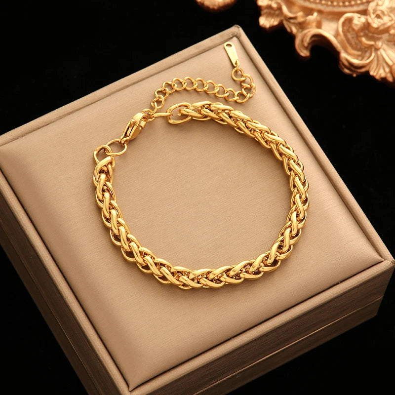 Stainless Steel Twisted Bracelet Bangles For Women.  Trendy 18K Gold Plated Wrist Chain,  Waterproof Jewelry Gift for MOTHERS DAY GIFT!!!