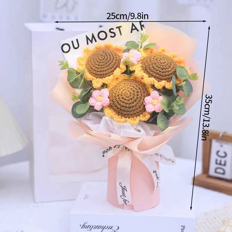 Crocheted Flower Bouquet,  Knitted Flowers, Artificial Flowers,  Graduation Bouquet Party Supplies MOTHERS DAY Gift Wedding Gifts