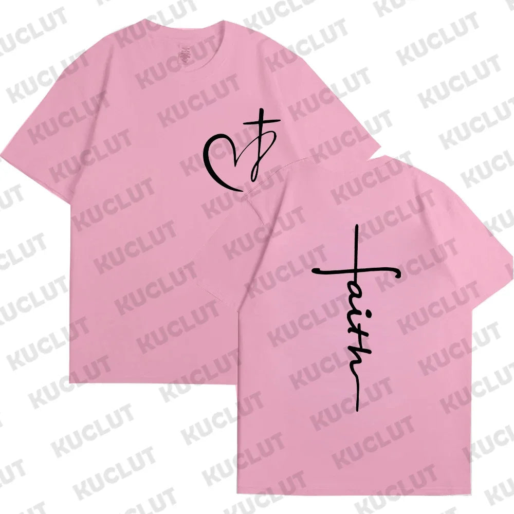 Heart Cross Print Christian T-shirt for Men or Women. Summer,  Plus Size Tee Shirt, Oversized T Shirt