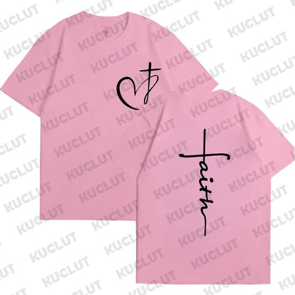 Heart Cross Print Christian T-shirt for Men or Women. Summer,  Plus Size Tee Shirt, Oversized T Shirt