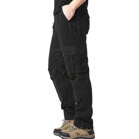Large Pocket Loose Overalls, Men's Outdoor Sports Jogging Tactical Pants,  Elastic Waist,  Pure Cotton,  Casual Work Pants
