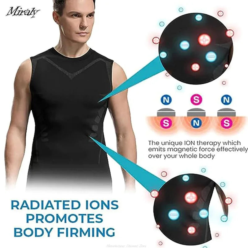 Summer Men Shapewear,  Ionic Shaping Vest,  Sleeveless Shirt  with Tight Compression.   Shirts,  Tank Top , Body Shaper, Breathable,  Ice Silk Vest.  ONLY Available colors/sizes are BLACK in Small, GREY IN XXL and XXXL. Check