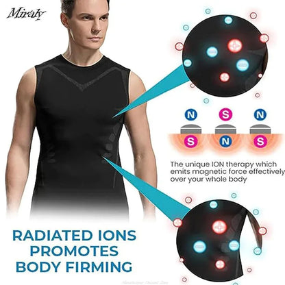 Summer Men Shapewear,  Ionic Shaping Vest,  Sleeveless Shirt  with Tight Compression.   Shirts,  Tank Top , Body Shaper, Breathable,  Ice Silk Vest.  ONLY Available colors/sizes are BLACK in Small, GREY IN XXL and XXXL. Check