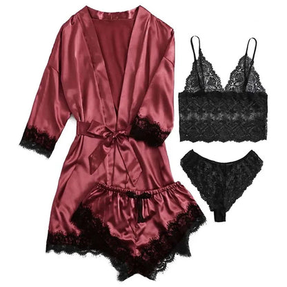 4 Pieces of Womens Sleepwear. Pajamas Set With Robe Sexy Lace Lingerie including 3 more Silk Satin Home  Nightwear.  HAPPY MOTHERS DAY!!!