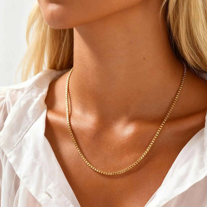 1/2/3MM Thin Chain Necklace for Men / Women, Stainless Steel Square Box Chain Link Collars, Male /Female Jewelry Gift