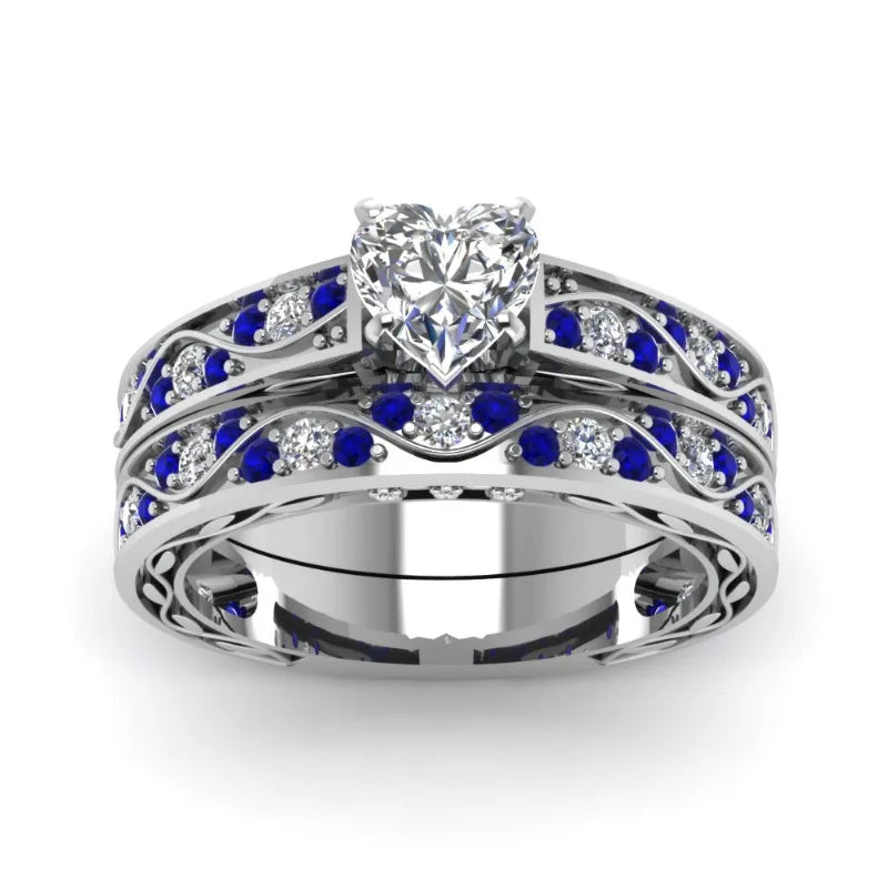 Fashion Couple Rings Men's CZ Stainless Steel Ring, Womens  Heart Cut Crystal Rhinestones Ring Set Wedding  Annniversary, Engagement Jewelry
