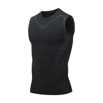 Summer Men Shapewear,  Ionic Shaping Vest,  Sleeveless Shirt  with Tight Compression.   Shirts,  Tank Top , Body Shaper, Breathable,  Ice Silk Vest.  ONLY Available colors/sizes are BLACK in Small, GREY IN XXL and XXXL. Check