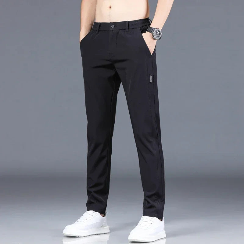 New  summer Thin Ice Silk Stretch Men's Pants,  Casual,  Elastic Waist, Smooth Trouse in  5 Colours