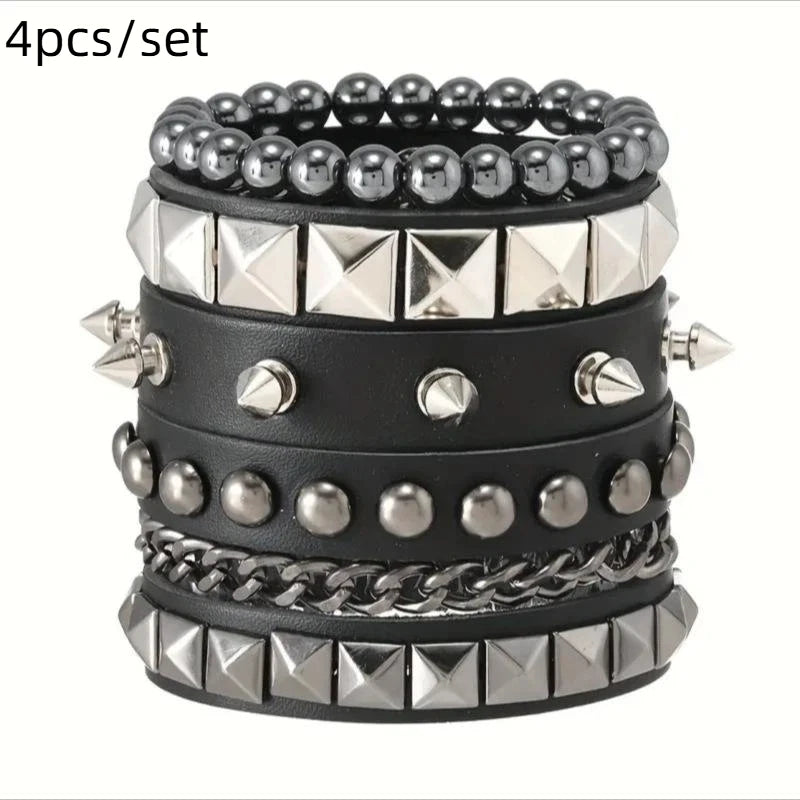1 Set Bracelets For Men and  Women.   Spike,  Rivets, PU Leather Bracelet Bangles,  Jewelry Gift