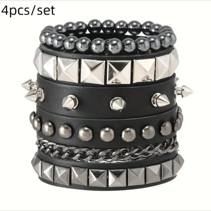1 Set Bracelets For Men and  Women.   Spike,  Rivets, PU Leather Bracelet Bangles,  Jewelry Gift