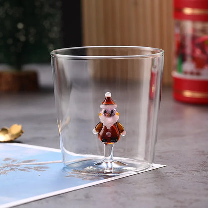300ml Christmas 3D Glass Cup With Figurine Inside Stemless Glass For Wine Water Milk Goblet-drinking Glass Coffee Mug 1/2/4pcs