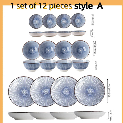 Japanese - style blue and white hand - painted 4.5 - inch ceramic bowl, retro - style rice bowl for home use.