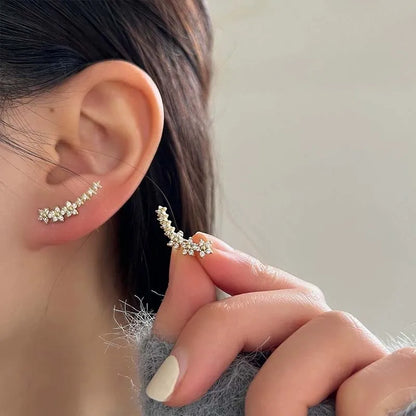 Fashion Silver Color Zircon Flower Star Stud Earrings For Women Simple Metal Piercing Climbing Earrings Jewelry Accessories