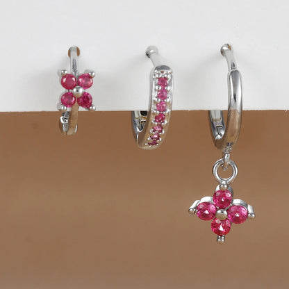 3PCS Trendy Stainless Steel Flower Drop Earring Set For Women Crystal Zirconia Dangle Earring Hypoallerg Piercing Jewelry aretes