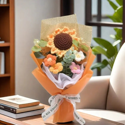 Artificial Flower Crochet Bouquet,  Handmade Anniversary Gift of Sunflower,  Daisy Bouquet for Mothers Day,  Birthday Gif, Etc.t