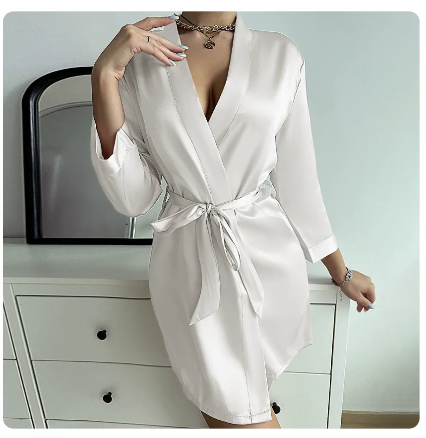 Women's Short Kimono-Style Robe,  Silky Satin Bathrobe,  Bride/ Bridesmaids Getting Ready, Sleepwear Soft Nightgown