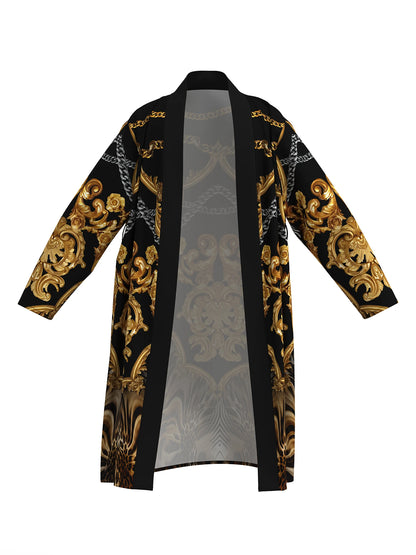 Mens Robe with 3D digital printing of  European aristocratic pattern.   Comfortable,  skin-friendly, long-sleeved thin bathrobe.