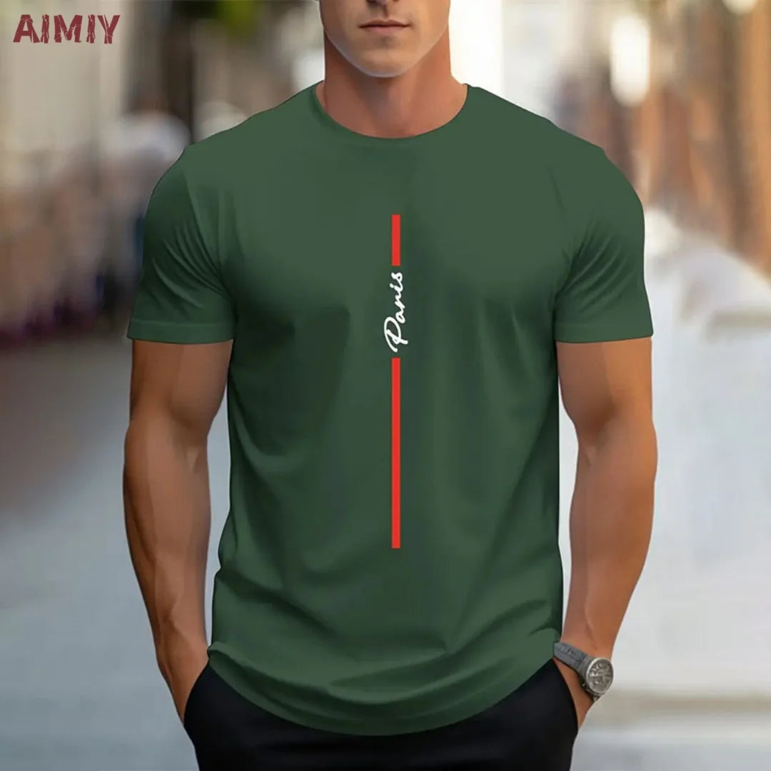 Summer Men's T-shirt Top,  Casual,  Loose Fit , Oversized T-shirt,  PARI Letter Pattern,  Printed Round Neck,  Short Sleeved Many Colors