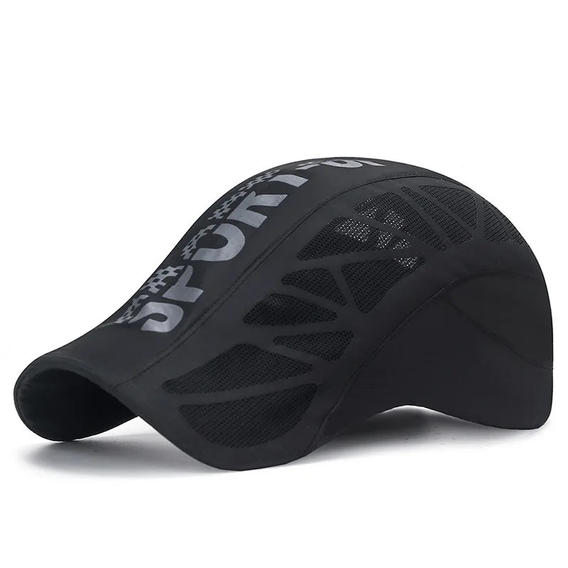 MenS  Quick- Dry Hat.  Golf,  Driving ,Cycling, All Sports.   Letter Print Newsboy Flat.  Summer Baseball Caps  thats Breathable,  Net,  Mesh Sunhat. There are 2 Colors with some availability and a they are NAVY and GRAY.  Co