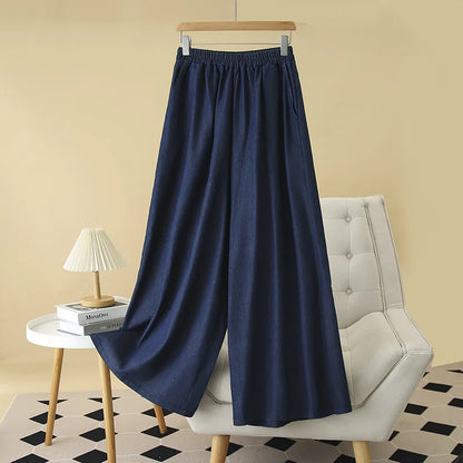 Women's Plus Size Lightweight Lyocell Jeans/Culottes High Waisted, Wide Leg Pants With Draped Ice Silk Fabric For Spring Summer