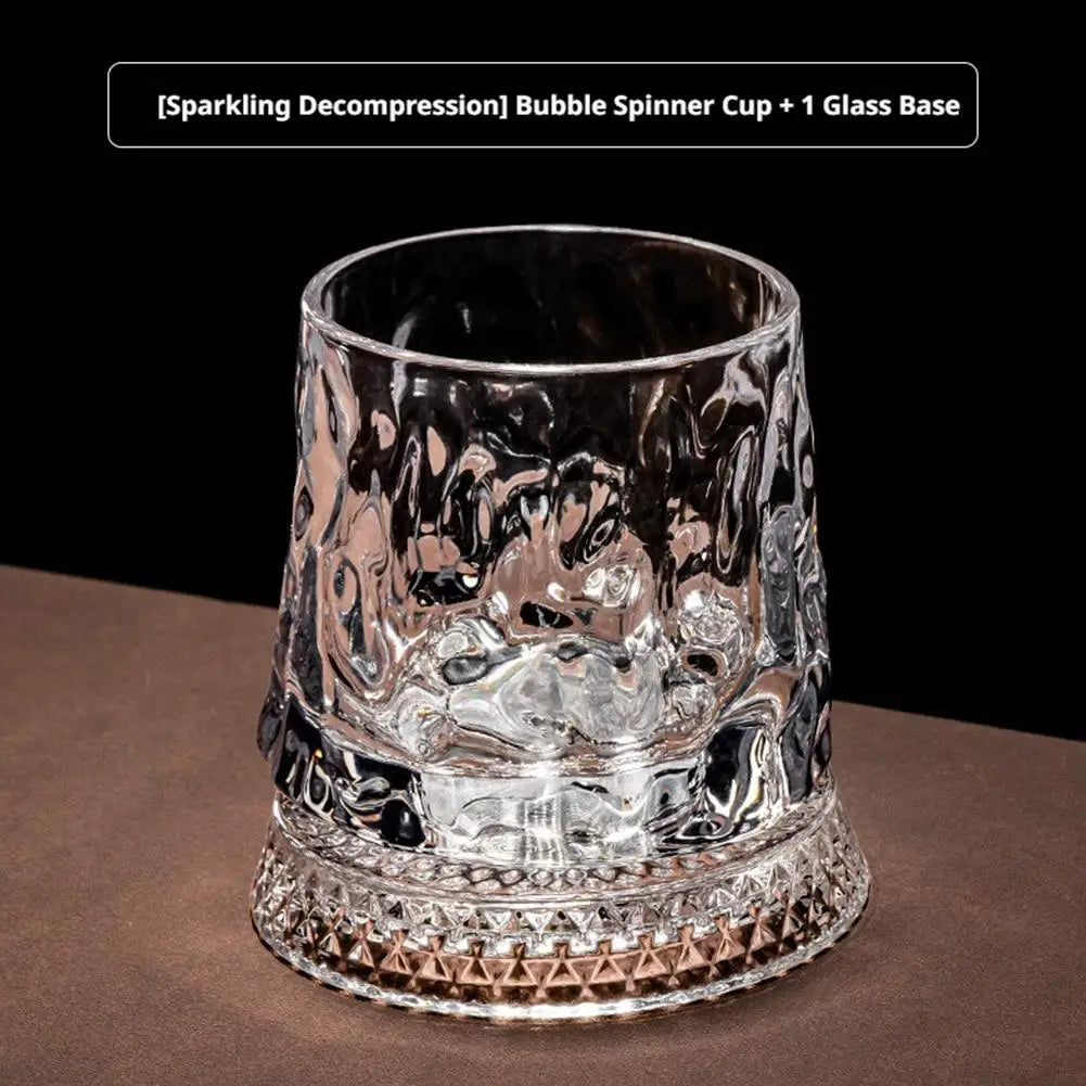 280ml Crystal Rotating Whiskey Glass with Base Ice Flower Bubble Pattern 360° Spinning Glassware For Home Bar Party Wedding