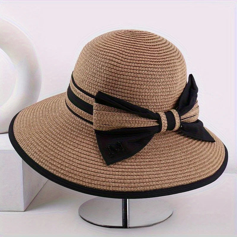 Spring/SUMMER Style Bowknot Wide-brimmed Sunshade Straw Hat, Striped Fashion Women's Hat,  Summer Sun Protection Hat