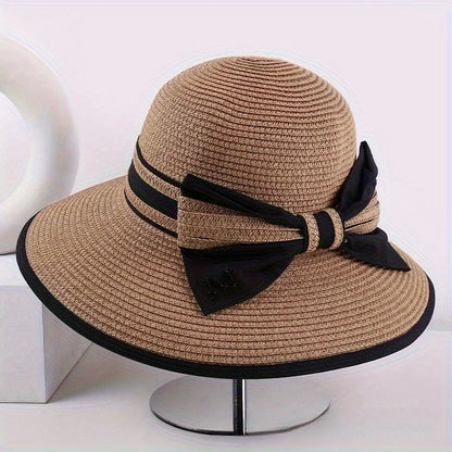 Spring/SUMMER Style Bowknot Wide-brimmed Sunshade Straw Hat, Striped Fashion Women's Hat,  Summer Sun Protection Hat