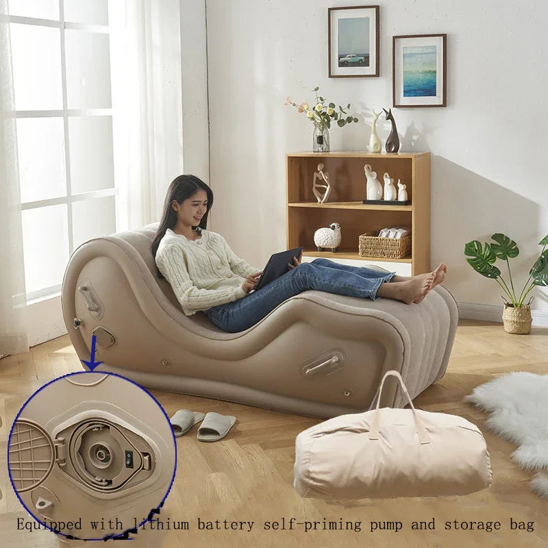 Fully Automatic Outdoor  or Indoor Portable Inflatable Lazy Sofa, PVC Air Cushion, Simple Lounge Chair, 170x63x68cm