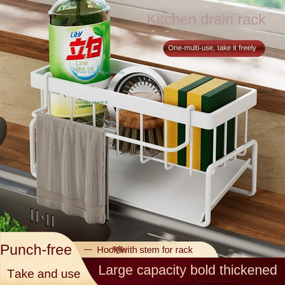 Kitchen stainless steel shelf, sponge drain rack, sink drainage rack, dishwashing supplies, dishcloth storage, drainage rack, for under sink or beside sink