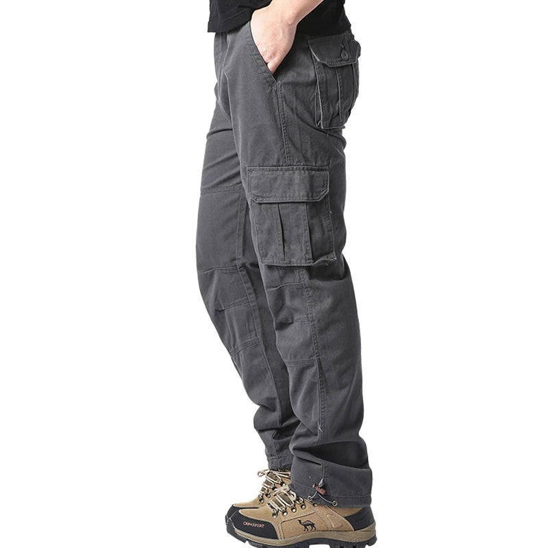Large Pocket Loose Overalls, Men's Outdoor Sports Jogging Tactical Pants,  Elastic Waist,  Pure Cotton,  Casual Work Pants