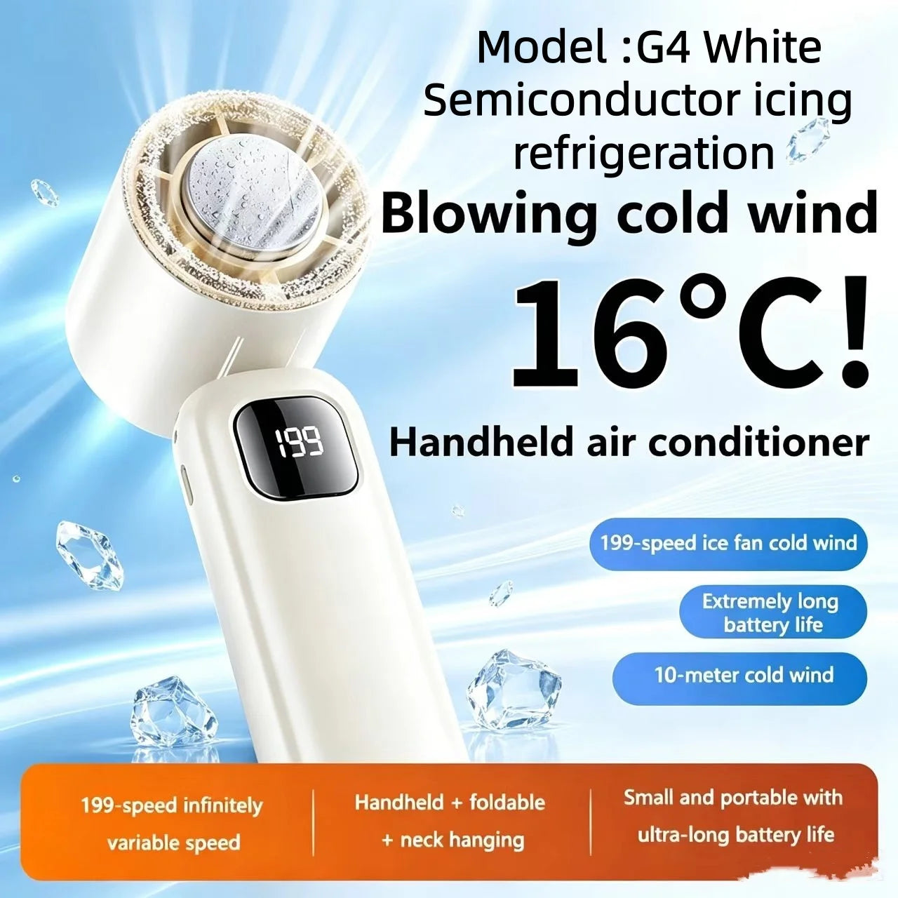 8000mAh USB Hanging Neck Fan Portable, Bladeless,  Mini Rechargeable Mute LED Digital Display, Electric Air Cooler.  Low stock on 1 blue style.  Others have good numbers in stock