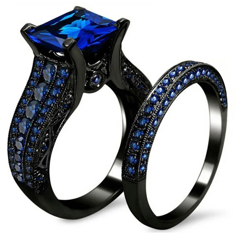 Charming Couple Rings.  Romantic Womens Purple Rhinestones CZ Rings Set.  Trendy Mens Stainless Steel Celtic Dragon Rings  for Weddings, Engagements and Occasions
