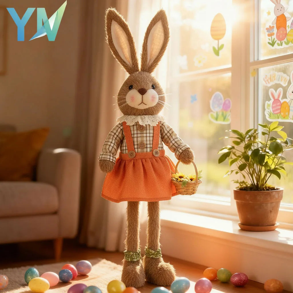 Easter Bunny Decor Fabric Craft. Cute Rabbit Figurine for Shelf Mantle Spring Home Decoration Table Centerpiece Ornament