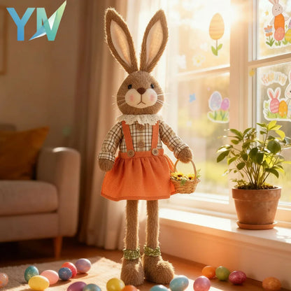 Easter Bunny Decor Fabric Craft. Cute Rabbit Figurine for Shelf Mantle Spring Home Decoration Table Centerpiece Ornament