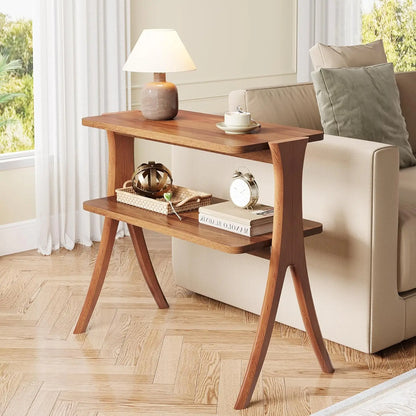 Side Table for Living Room, Farmhouse End Table with 2-Tier Storage Shelf and Solid Wood Legs, or  Nightstand for Bedroom