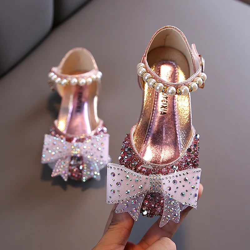 Girls  Dressy Sandals with  Sequins,  Rhinestones, Bows.   Girls Princess Shoes, Baby Girl Shoes with Flat Heel Sandals Size 21-35