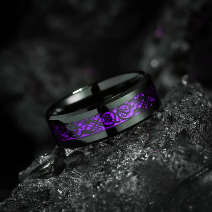 Charming Couple Rings.  Romantic Womens Purple Rhinestones CZ Rings Set.  Trendy Mens Stainless Steel Celtic Dragon Rings  for Weddings, Engagements and Occasions