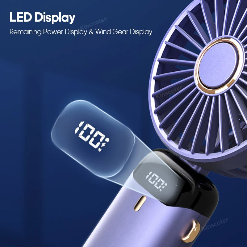 USB,  Handheld Mini Fan,  Foldable,  Portable Neck Hanging Fan,  5- Speed, Rechargeable Fan with Phone Stand and Display Screen.   WHITE is the only color available for sure.