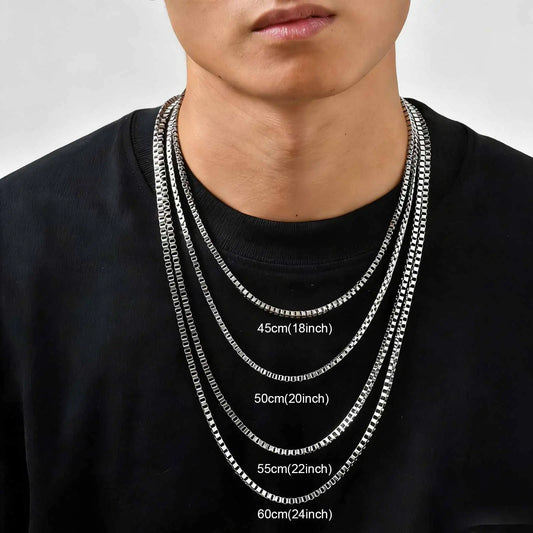 1/2/3MM Thin Chain Necklace for Men / Women, Stainless Steel Square Box Chain Link Collars, Male /Female Jewelry Gift