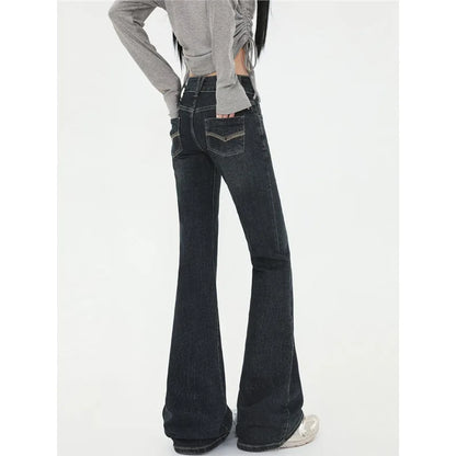 Low-Waist Bell Bottom Jeans Women's Slimming Design American Style Spicy Girl Jeans Cotton Denim Lazy Style Water Washed