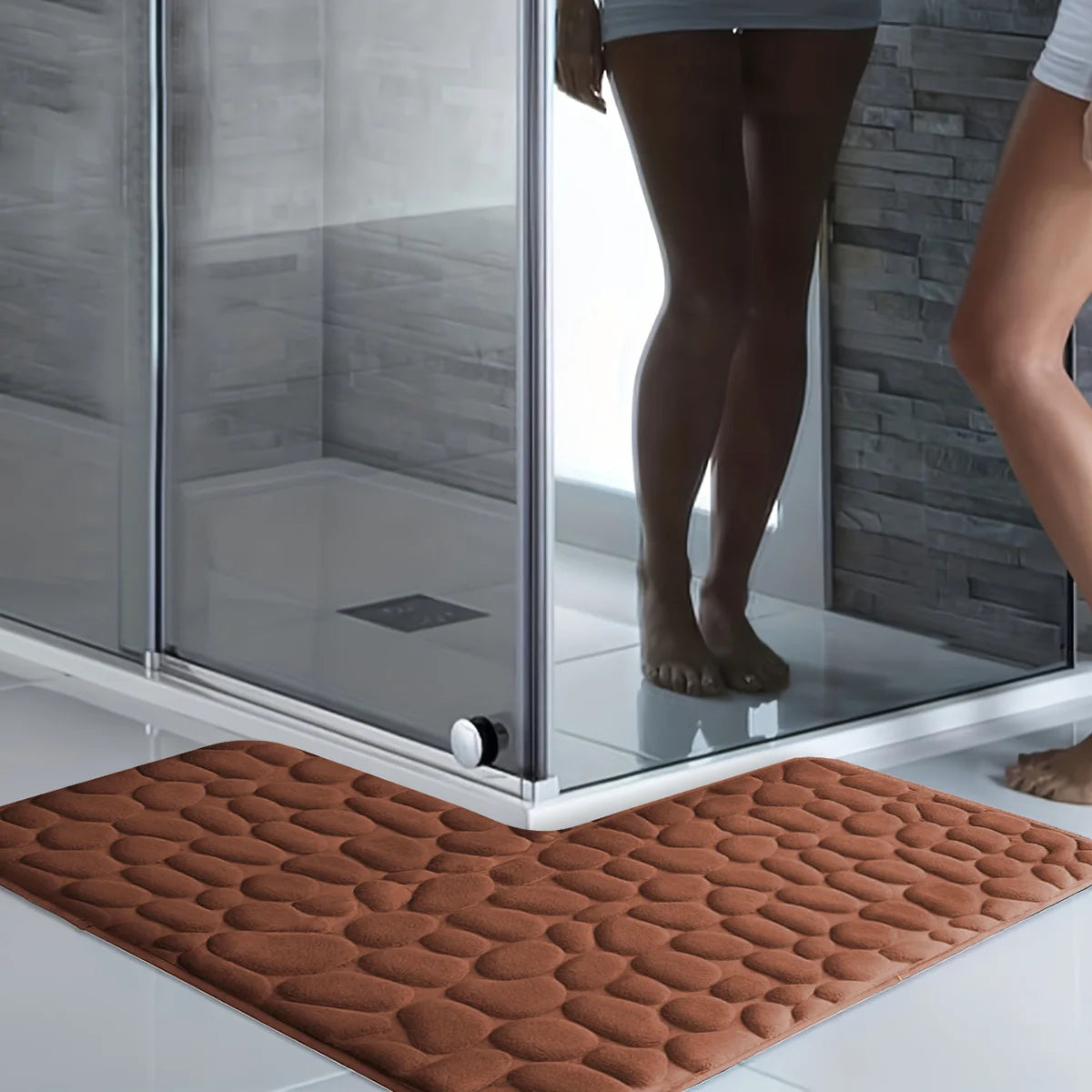 For L-shaped shower room, embossed , absorbent foot mat,  thick non-slip showe entrance mat