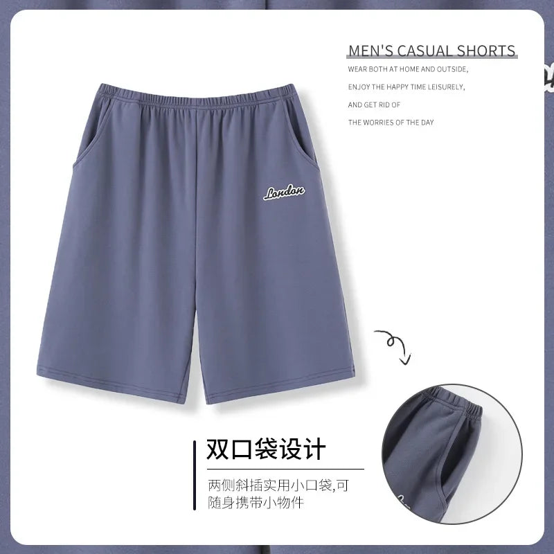 Summer solid color pajama pants in cotton. Mens breathable shorts.
