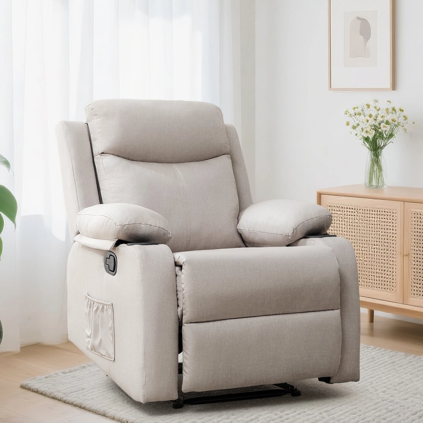 Small Recliners for Small Spaces, Reclining Manual Chair with Cup Holders and Side Pockets  for Living Room, Bedroom