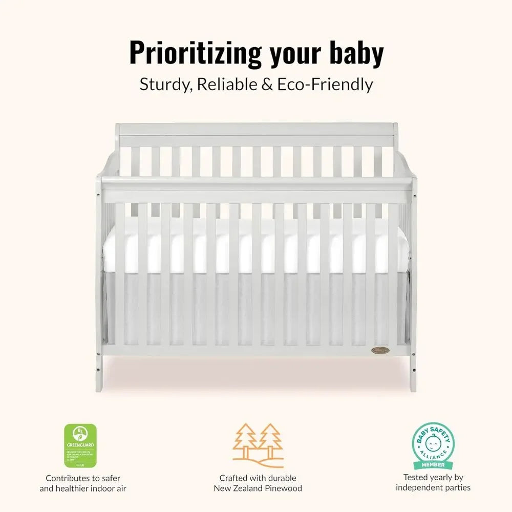 Convertible Crib in Grey with 4 Mattress Height Options, Greenguard Gold Certified, Non-Toxic Finish, Solid Pinewood Construction