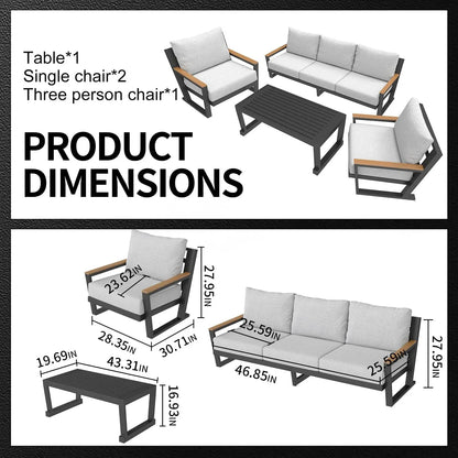 4 Seats Modern Patio Furniture Set, Sectional Sofa Conversation Set with Coffee Table, Upgraded Washable Cushions, Grey