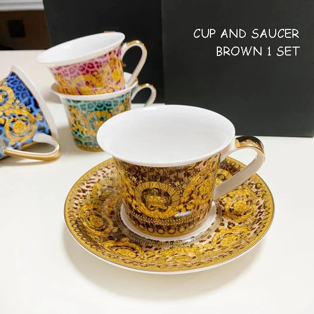 Golden Edge Luxury Tableware Set, Western Dinner Plate, Steak Flat Tray, Bone China Dinnerware Set, Coffee Cup, 10 ", 8" plates