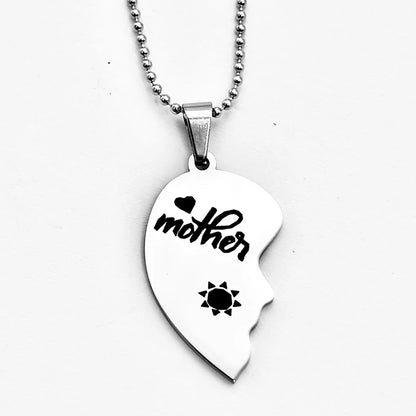 2Pcs/Set Mothe/ Daughter /Son Heart Puzzle Pendant Necklaces Stainless Steel Sun Moon Choker for Mom Children Birthday, Mothers Day