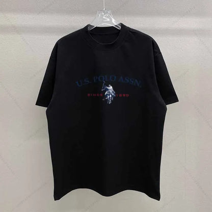 Simple Style Men's Cotton T-shirt  with Polo Letters of Graphic Printing.  Casual Round Neck Men's Short-sleeved Top.  Free Shipping